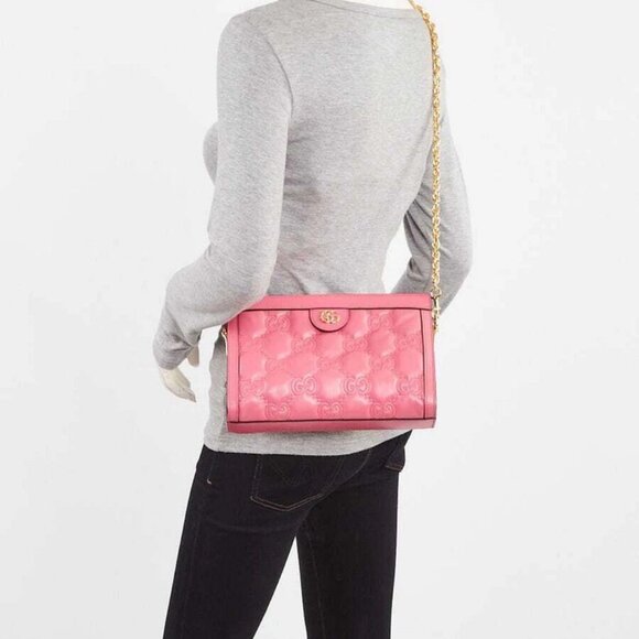 Gucci Pink GG Stitched Leather Matelassè Small Bag - Picture 2 of 11